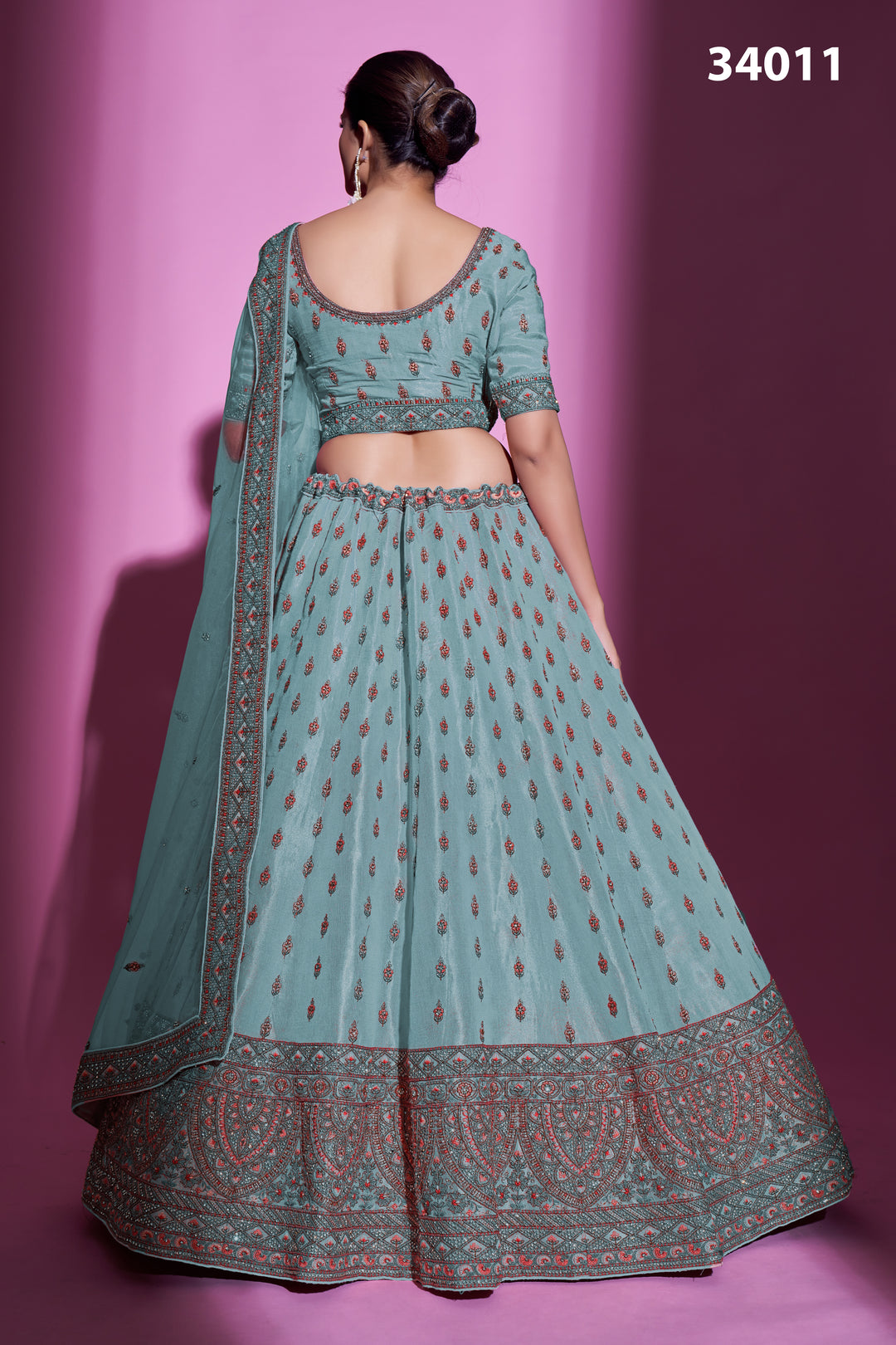 Silk Designer Lehenga Choli | Embroidered Lehenga with Net Dupatta