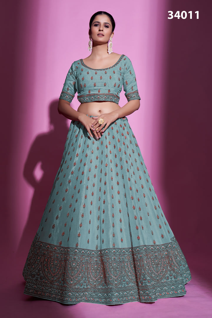 Silk Designer Lehenga Choli | Embroidered Lehenga with Net Dupatta