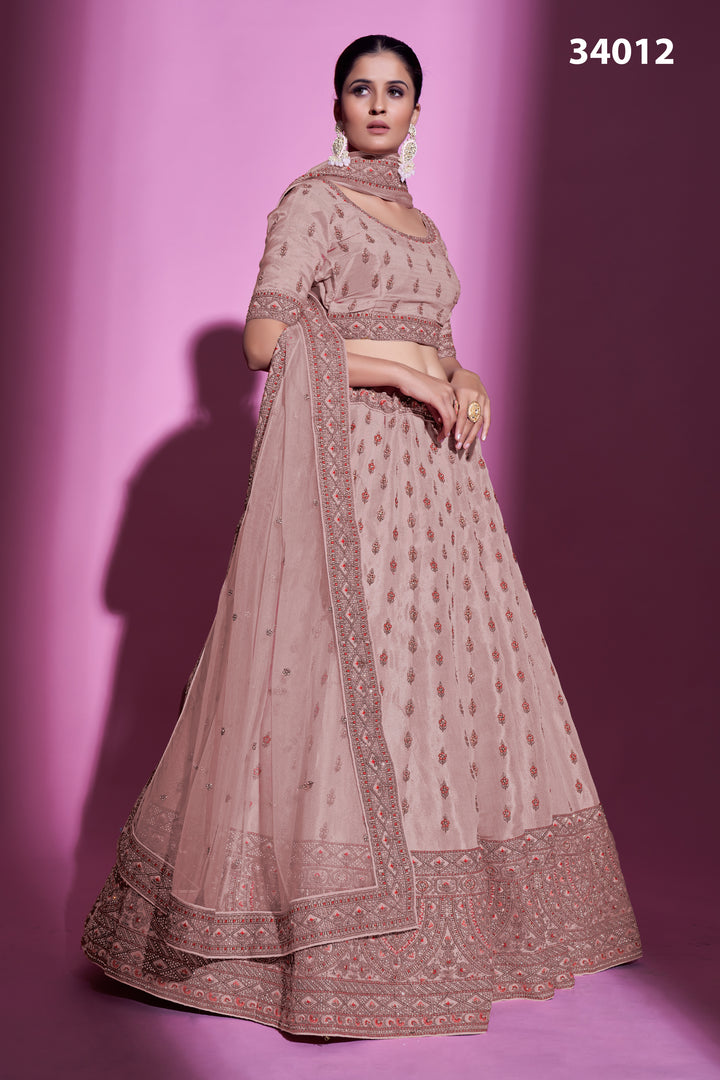 Silk Designer Lehenga Choli | Embroidered Lehenga with Net Dupatta