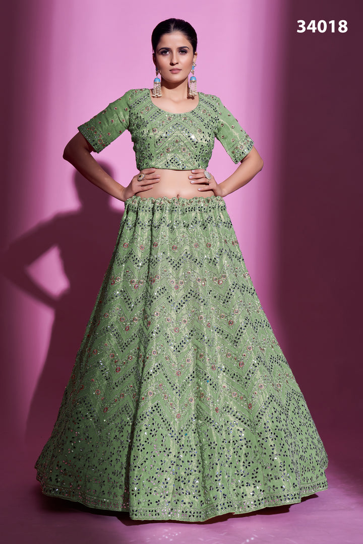 Gota Silk Lehenga with Mirror & Thread Embroidery | Designer Ethnic Wear