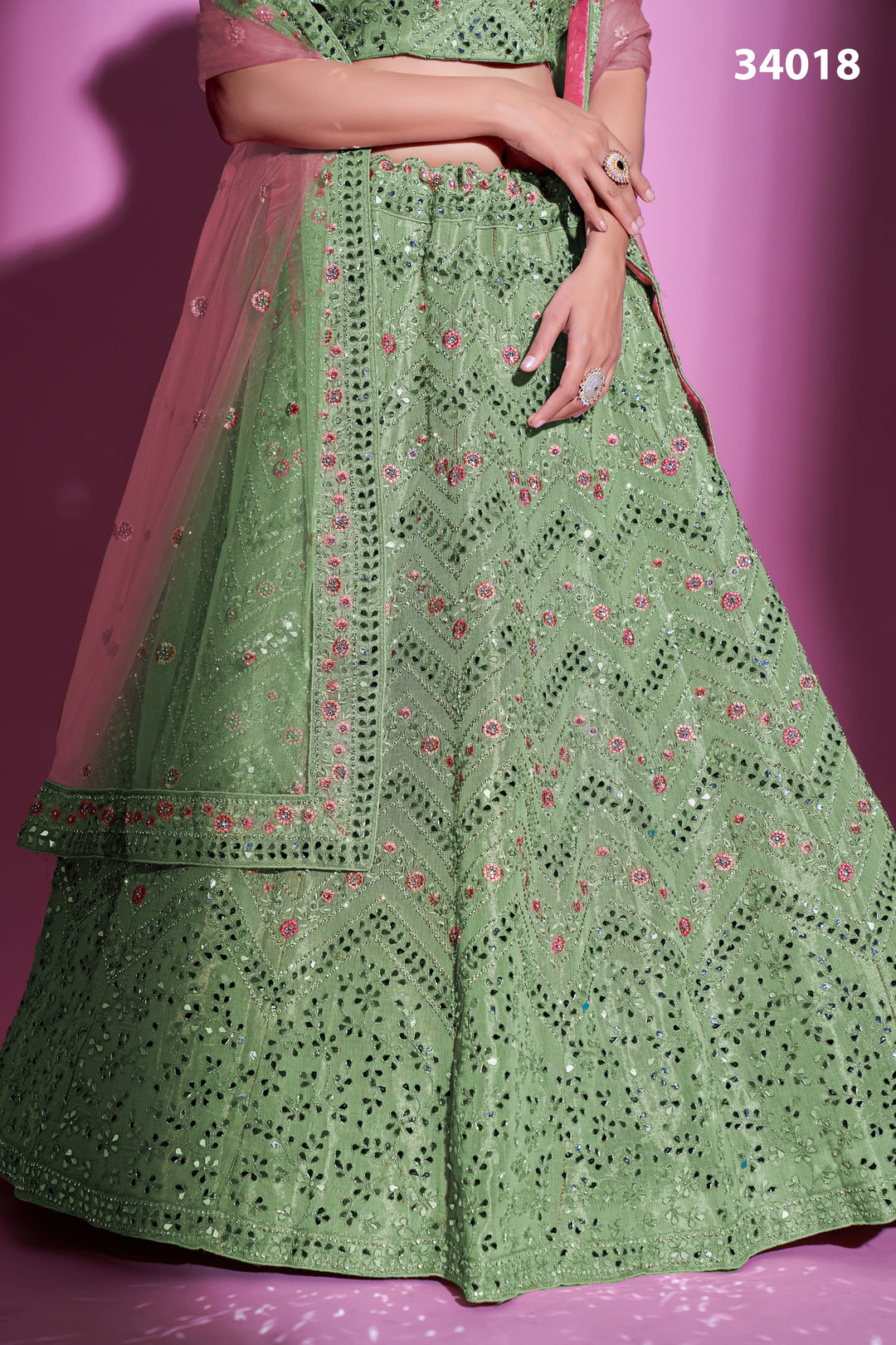 Gota Silk Lehenga with Mirror & Thread Embroidery | Designer Ethnic Wear