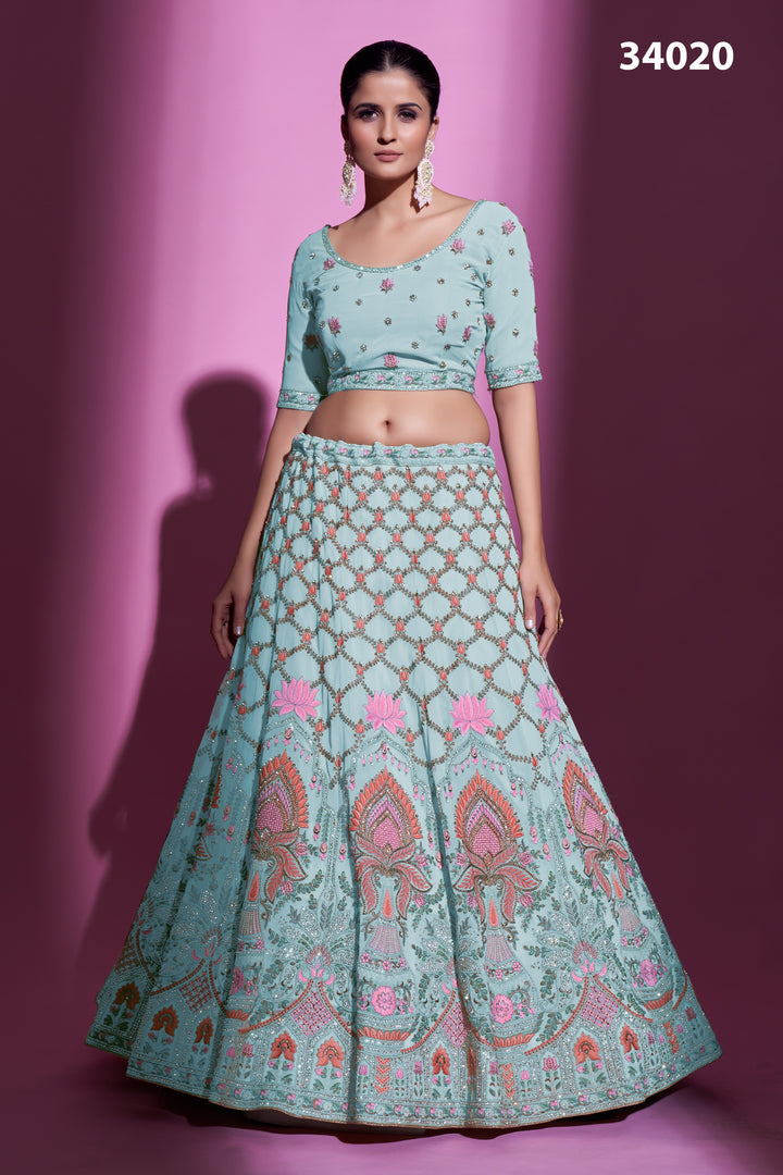 Georgette Lehenga with Zari & Stone Embroidery | Designer Party Wear