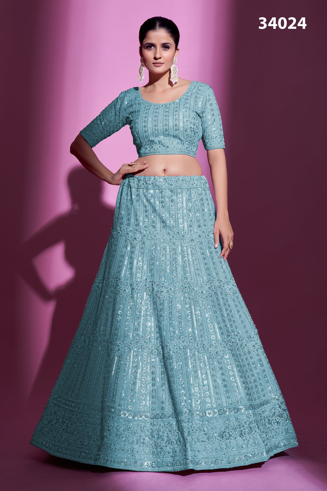 Soft Net Lehenga with Sequins & Zarkan Work | Designer Festive Wear