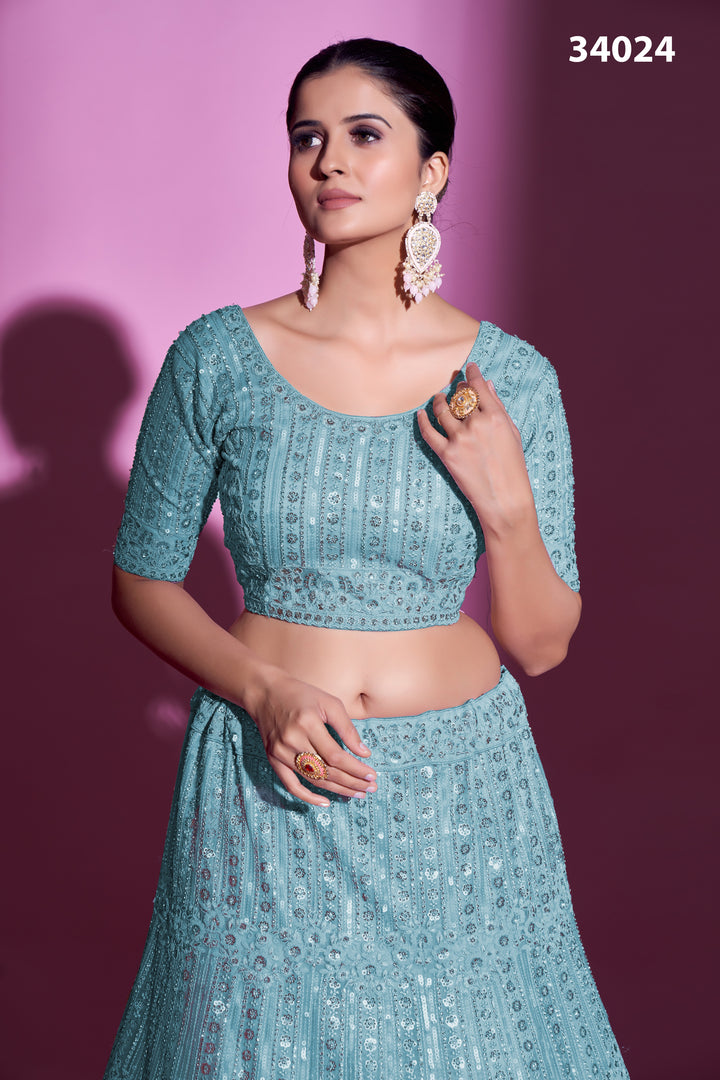 Soft Net Lehenga with Sequins & Zarkan Work | Designer Festive Wear