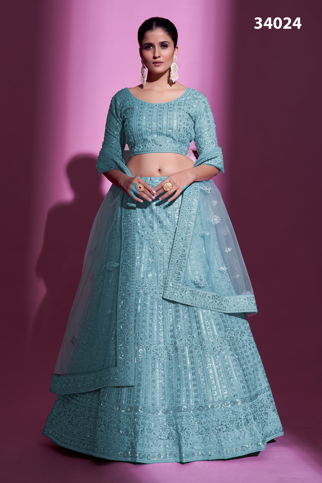 Soft Net Lehenga with Sequins & Zarkan Work | Designer Festive Wear