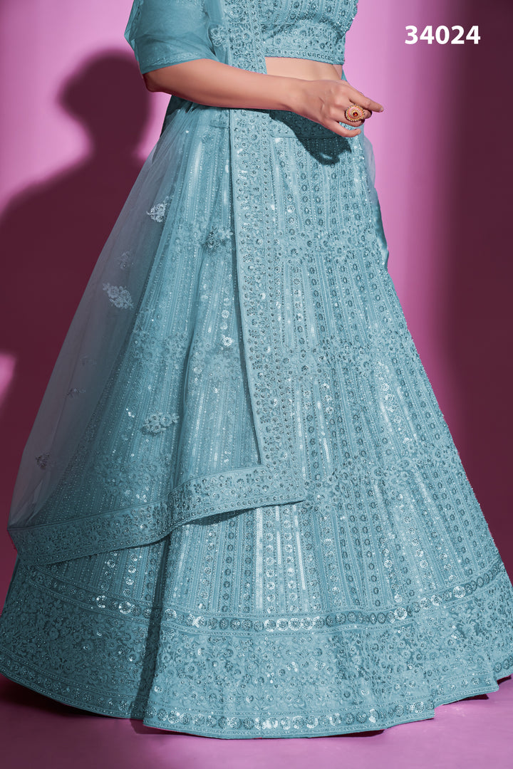 Soft Net Lehenga with Sequins & Zarkan Work | Designer Festive Wear