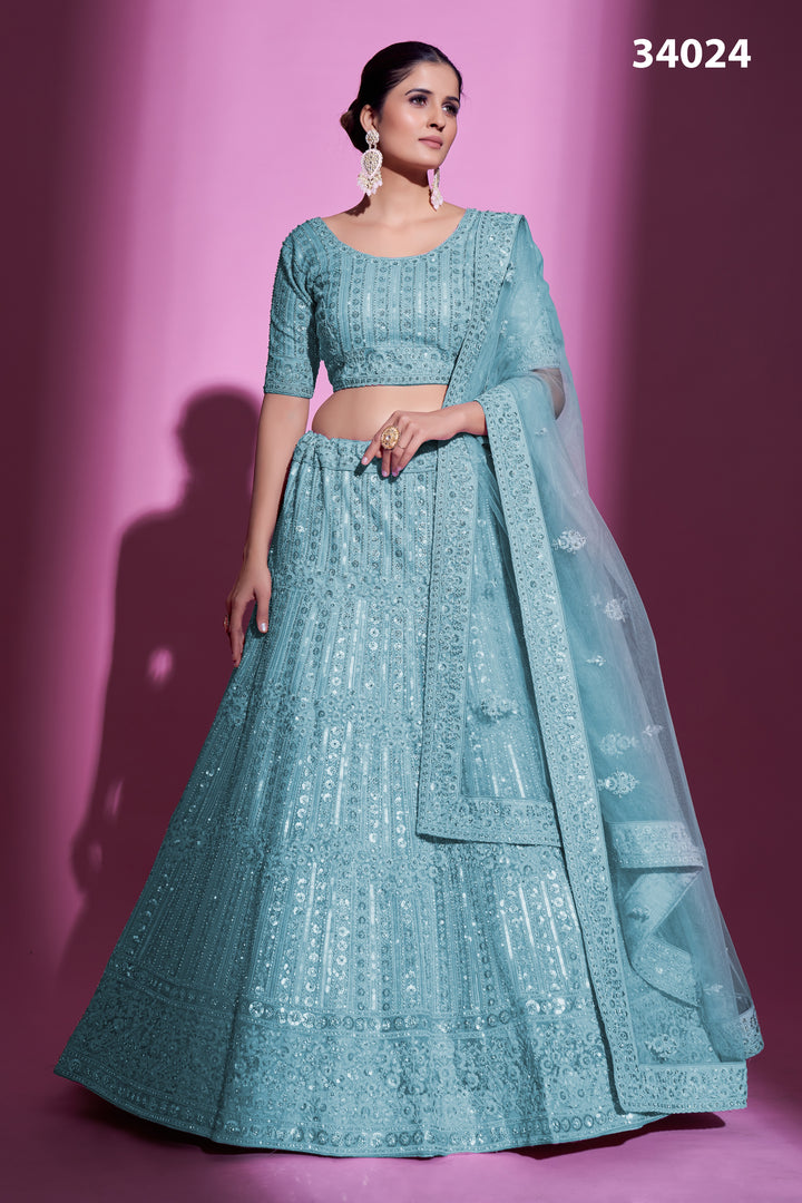 Soft Net Lehenga with Sequins & Zarkan Work | Designer Festive Wear