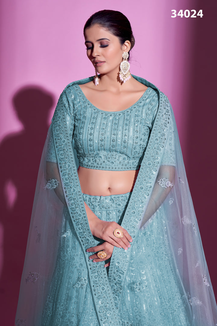 Soft Net Lehenga with Sequins & Zarkan Work | Designer Festive Wear