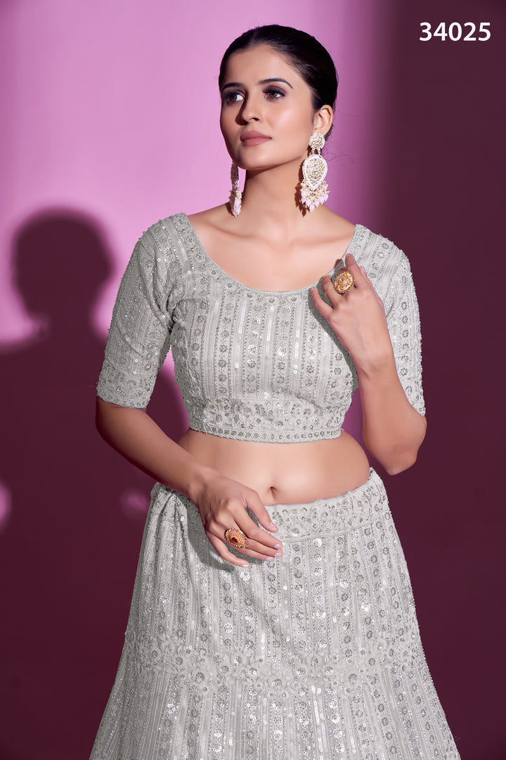 Soft Net Lehenga with Sequins & Zarkan Work | Designer Festive Wear