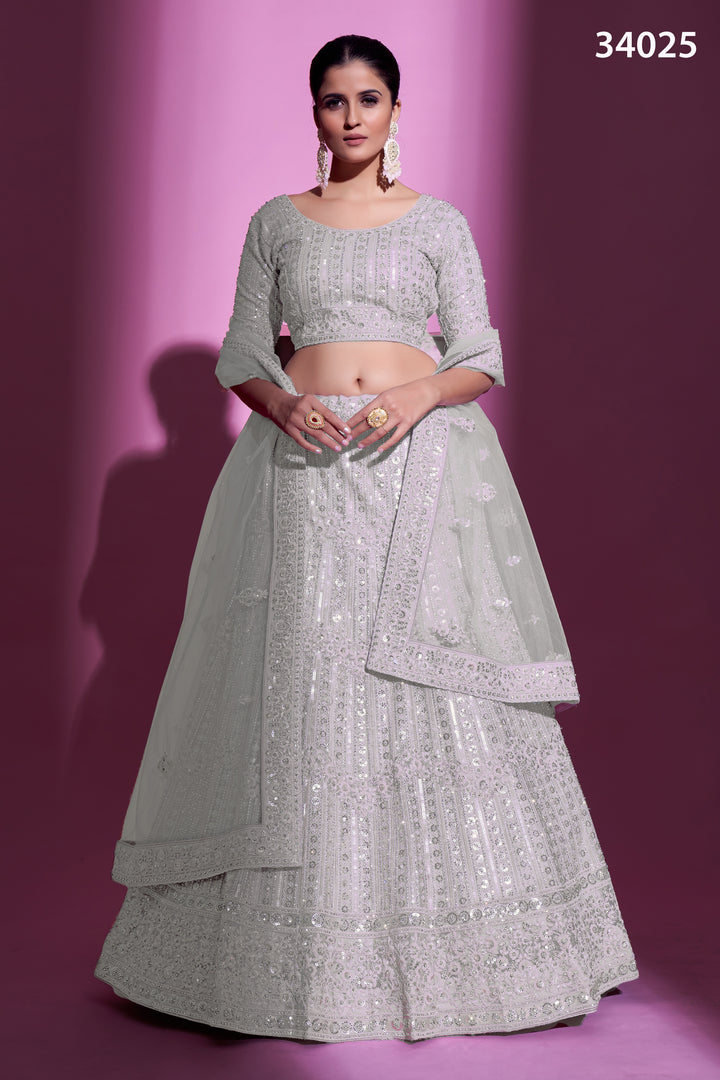 Soft Net Lehenga with Sequins & Zarkan Work | Designer Festive Wear