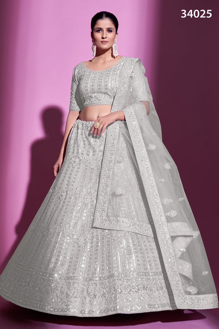 Soft Net Lehenga with Sequins & Zarkan Work | Designer Festive Wear