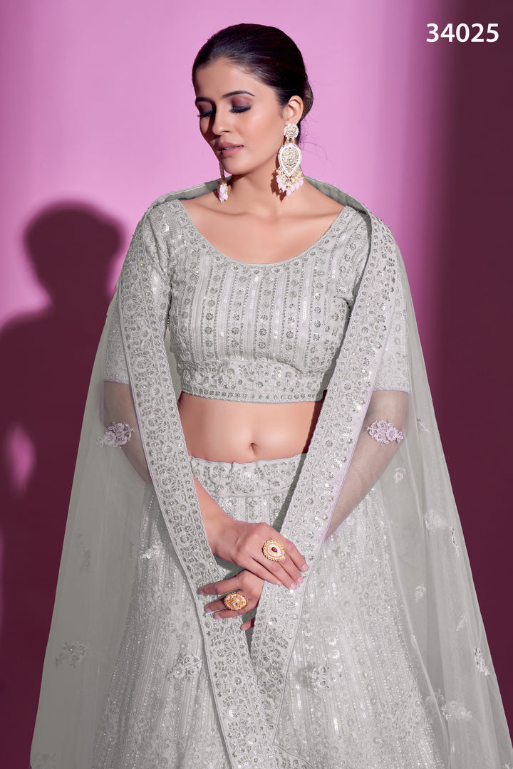 Soft Net Lehenga with Sequins & Zarkan Work | Designer Festive Wear