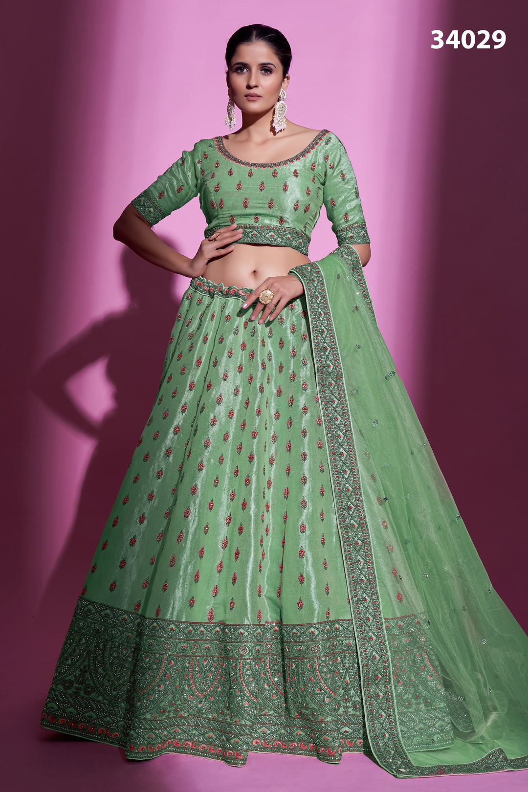 Silk Designer Lehenga Choli | Embroidered Lehenga with Net Dupatta