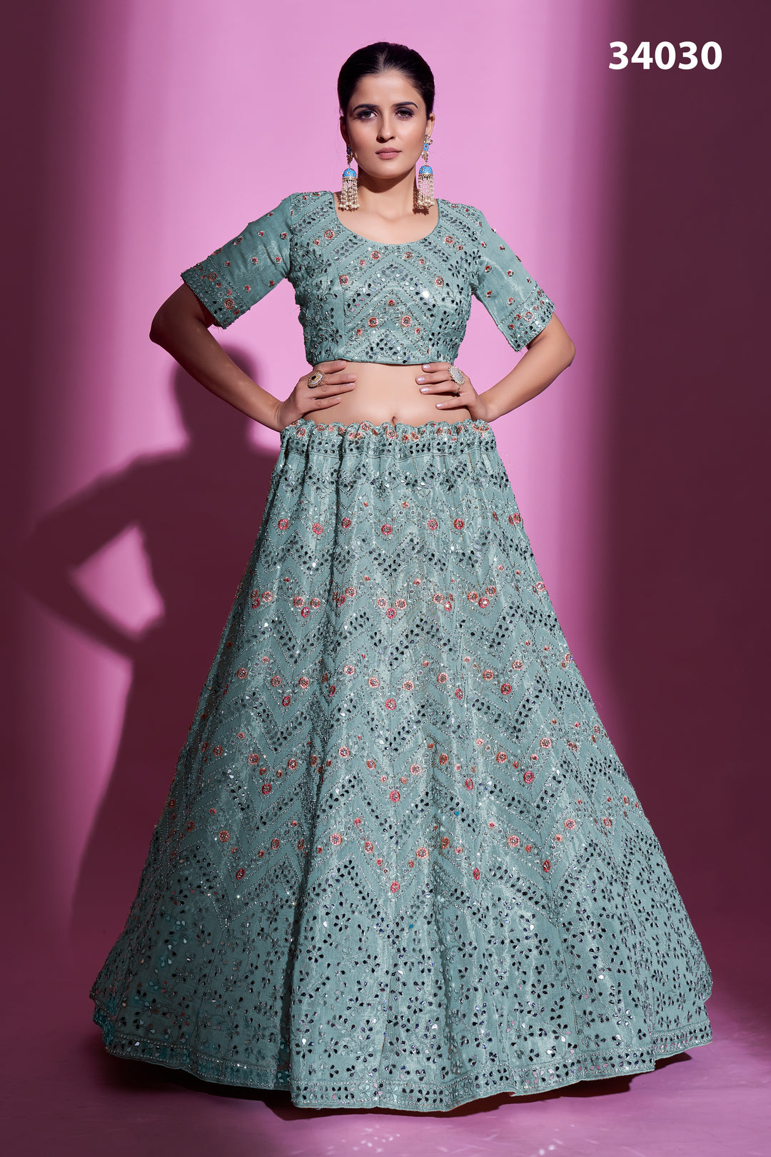 Gota Silk Lehenga with Mirror & Thread Embroidery | Designer Ethnic Wear