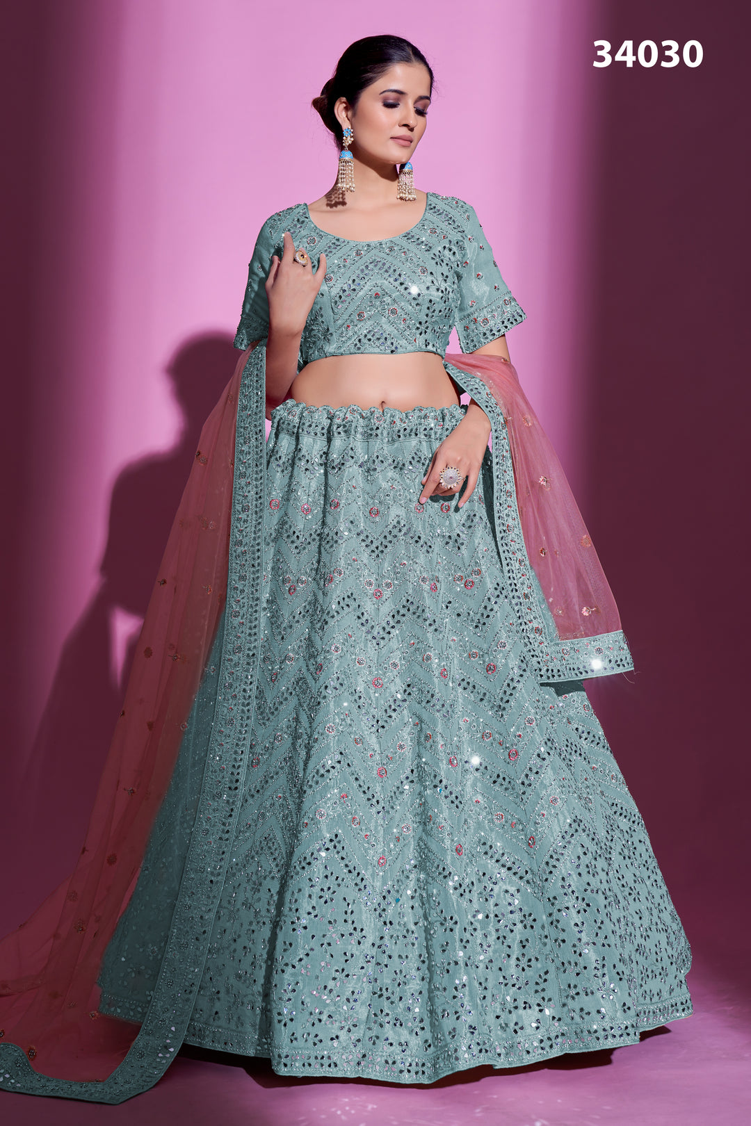 Gota Silk Lehenga with Mirror & Thread Embroidery | Designer Ethnic Wear