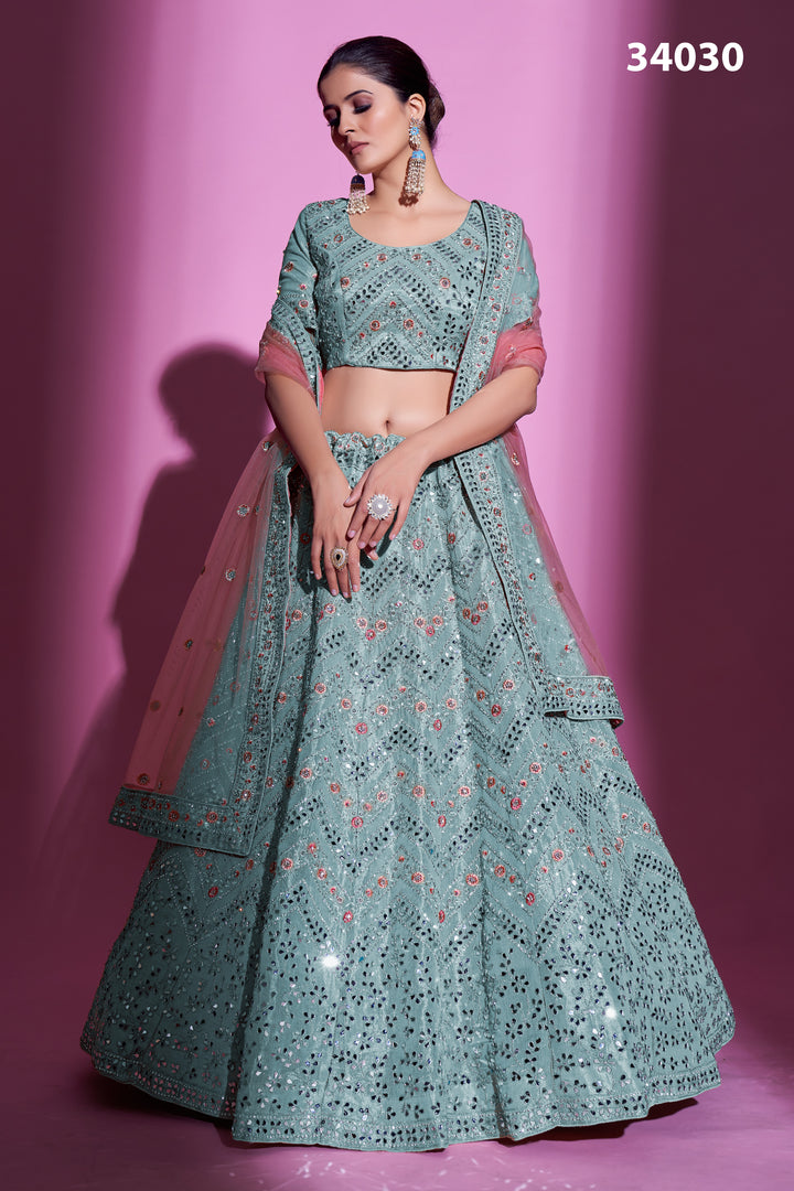 Gota Silk Lehenga with Mirror & Thread Embroidery | Designer Ethnic Wear