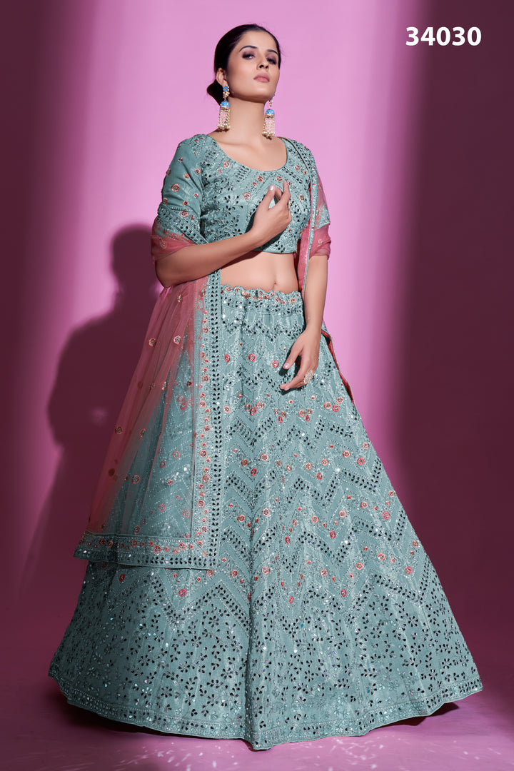 Gota Silk Lehenga with Mirror & Thread Embroidery | Designer Ethnic Wear