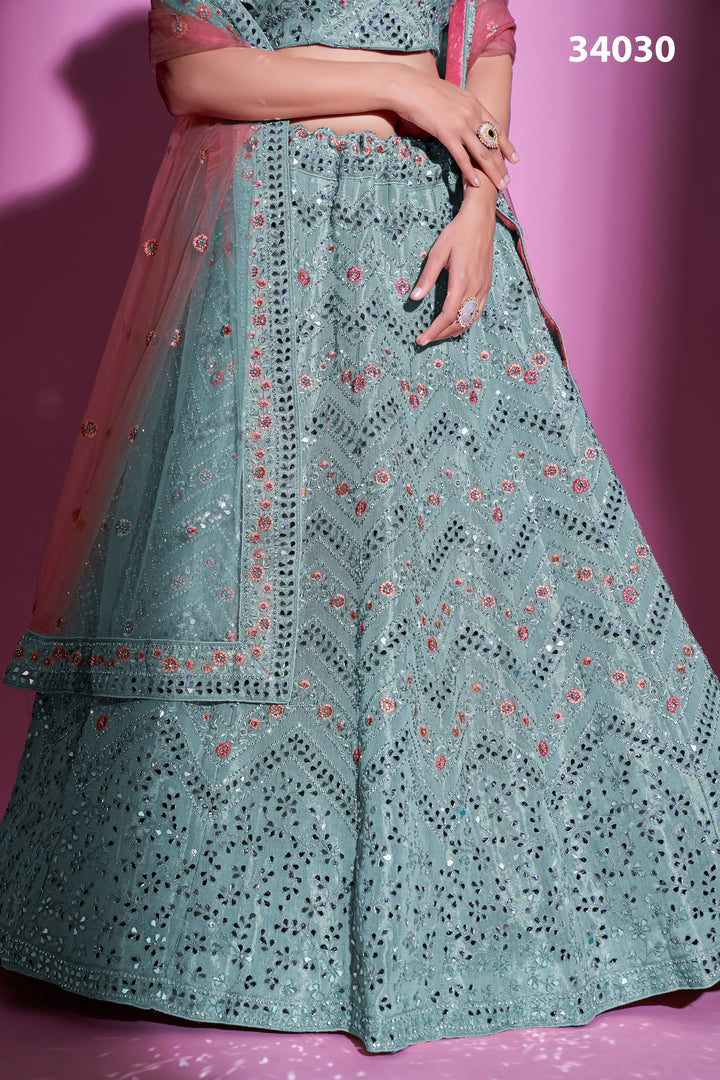 Gota Silk Lehenga with Mirror & Thread Embroidery | Designer Ethnic Wear