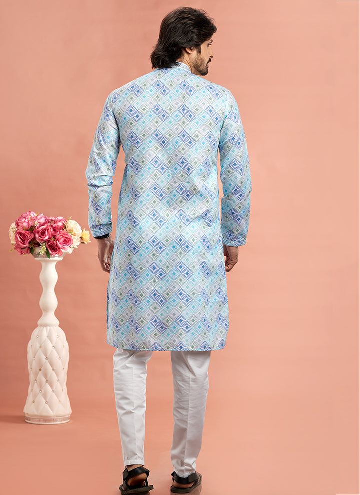 Luxurious Handcrafted Cotton Sky Blue Kurta Pajama | A Must-Have for Exclusive Festive Wardrobes