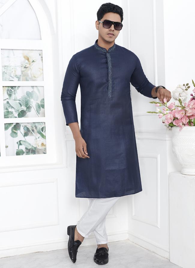 Vibrant Embroidered linen cotton Premium Kurta Pajama | Intricately Crafted for Cultural & Festive Excellence