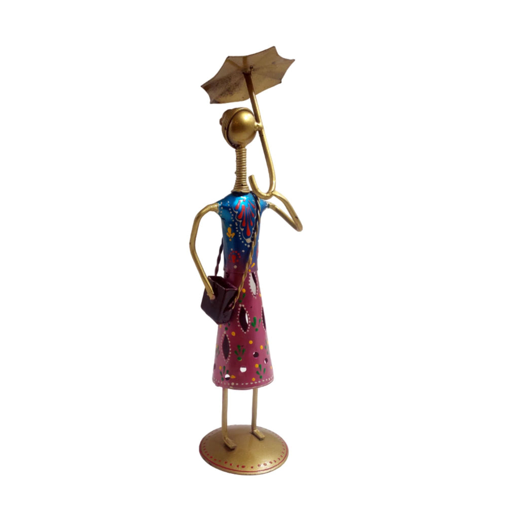 Colorful iron umbrella lady figure, a delightful addition to your home decor collection.