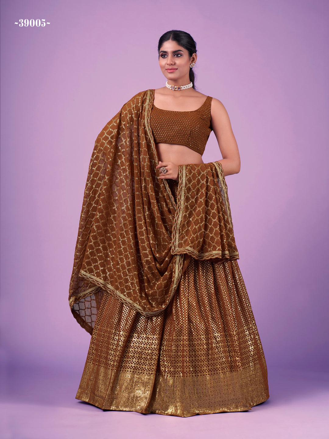 Designer Brown Lehenga Choli | Dori Embroidery for Elegant Style