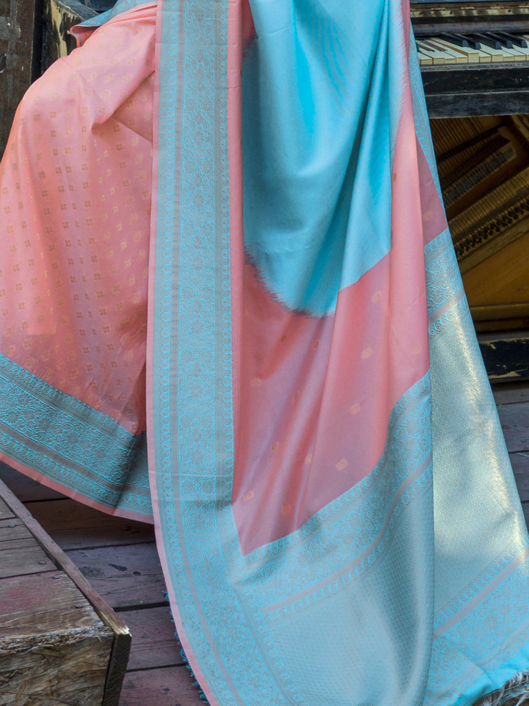 Vibrant color luxurious fabric exclusive attire crafted for elegance and style.