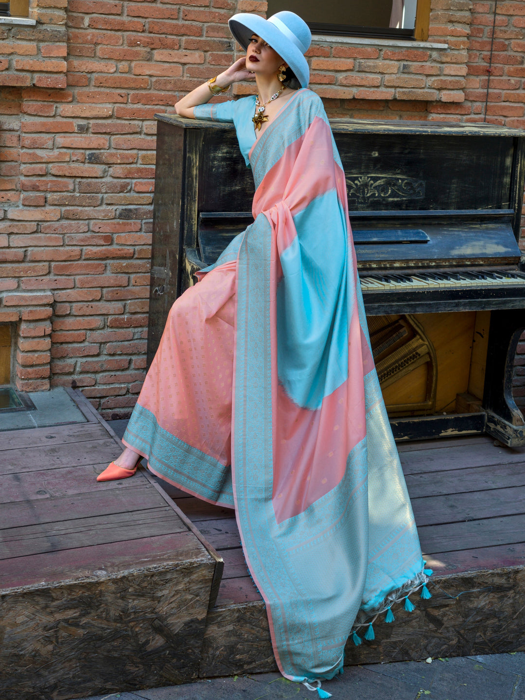 Blue silk saree crafted for elegance and style.