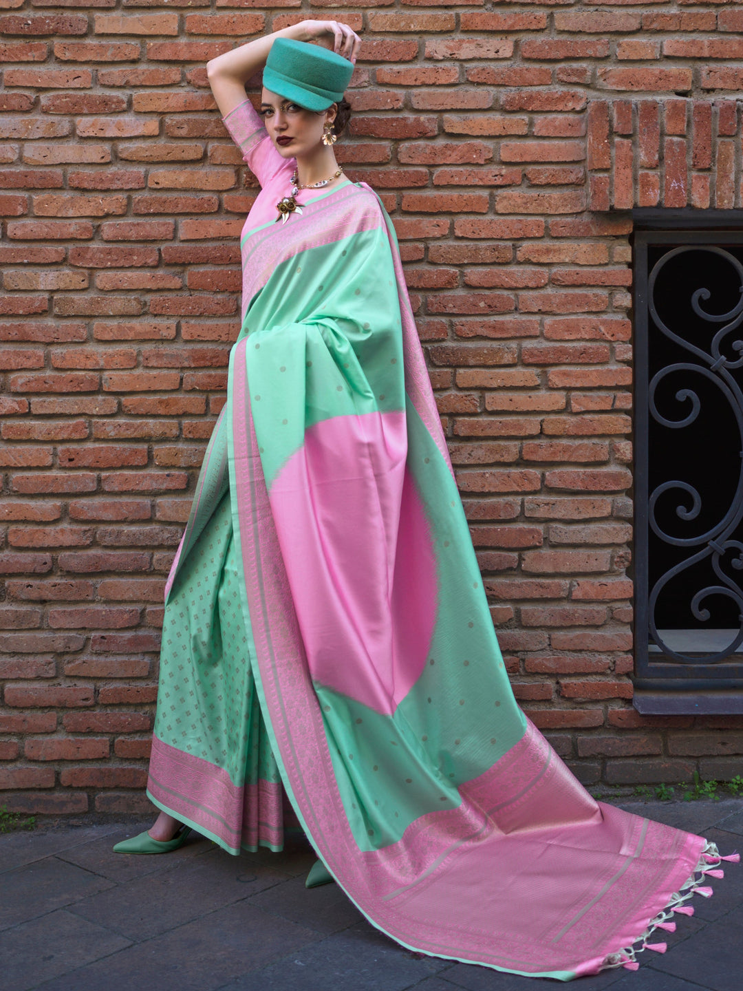 Pink silk saree crafted for elegance and style.