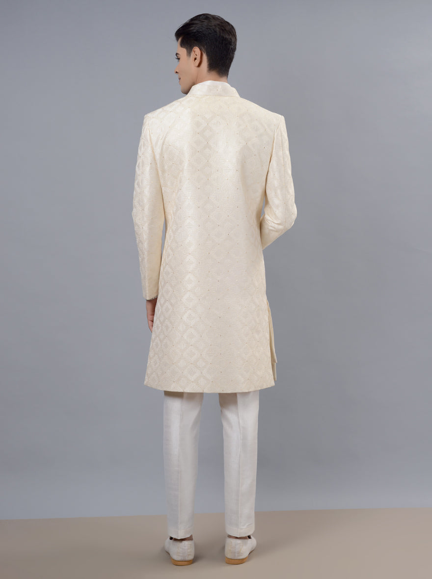 Make a statement at special occasions in the USA with this Cream Indo Western, featuring beautiful embroidery for a sophisticated look.