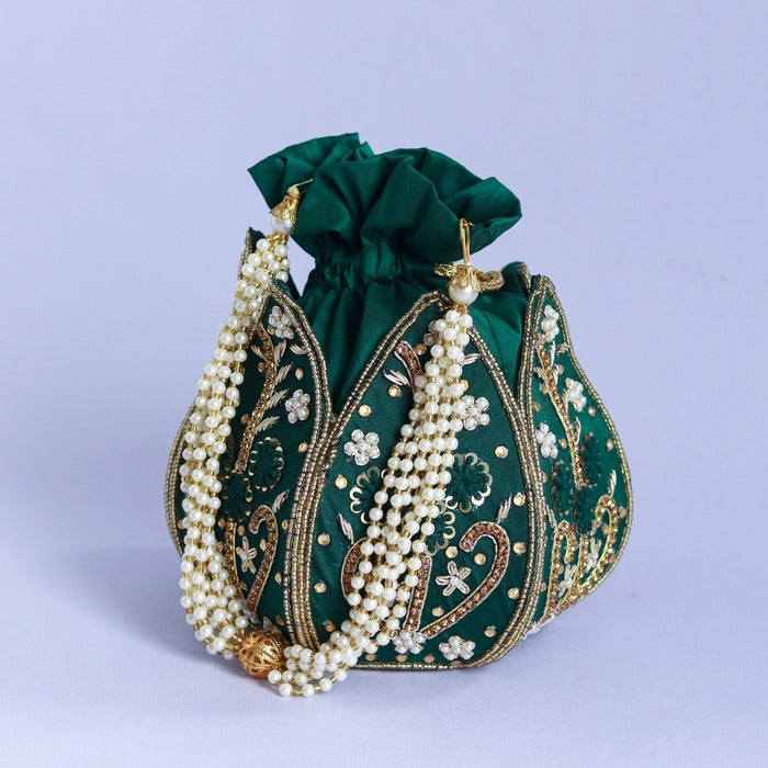 Hand Embroidered Mini Lotus Potli | Ethnic Charm Accessory Bag