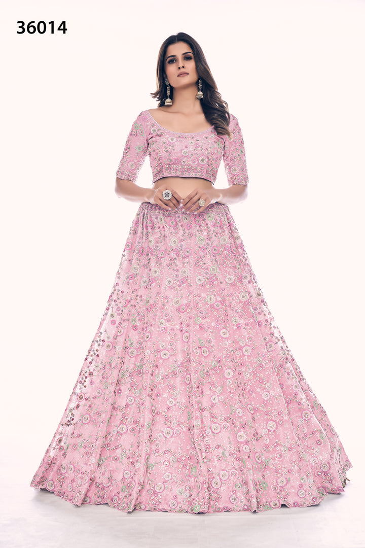 Bridal Embroidered Lehenga Set | Designer Soft Net Lehenga for Women