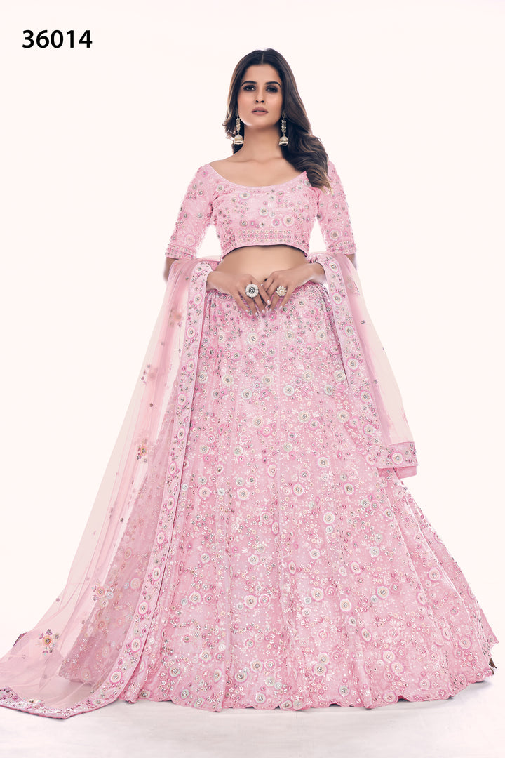 Bridal Embroidered Lehenga Set | Designer Soft Net Lehenga for Women