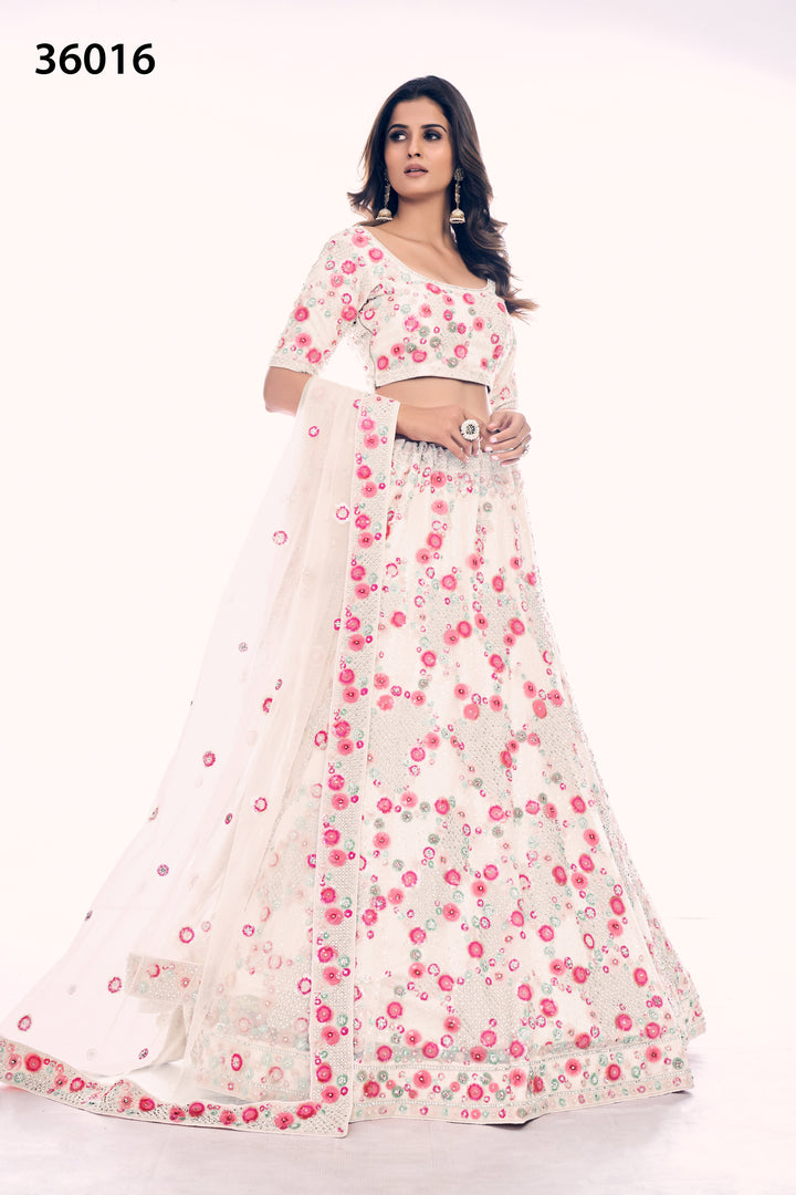 Designer Soft Net Lehenga Choli Set | Bridal Embroidered Lehenga for Women