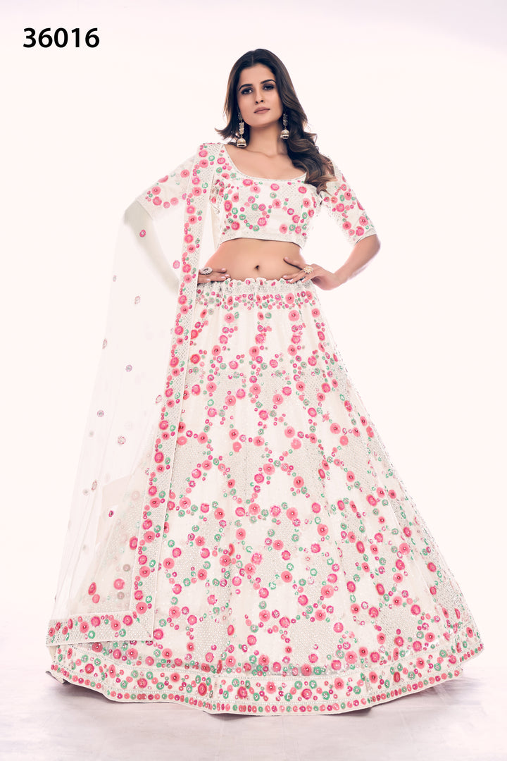 Designer Soft Net Lehenga Choli Set | Bridal Embroidered Lehenga for Women