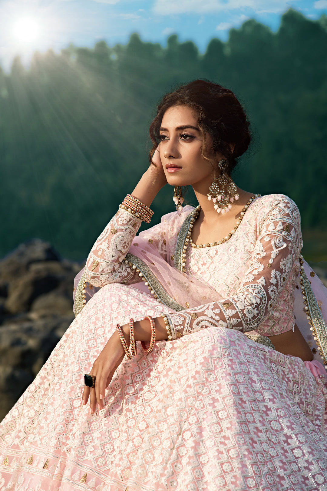 Elegant Pink Sequins & Zari Lehenga | Perfect for Weddings & Parties