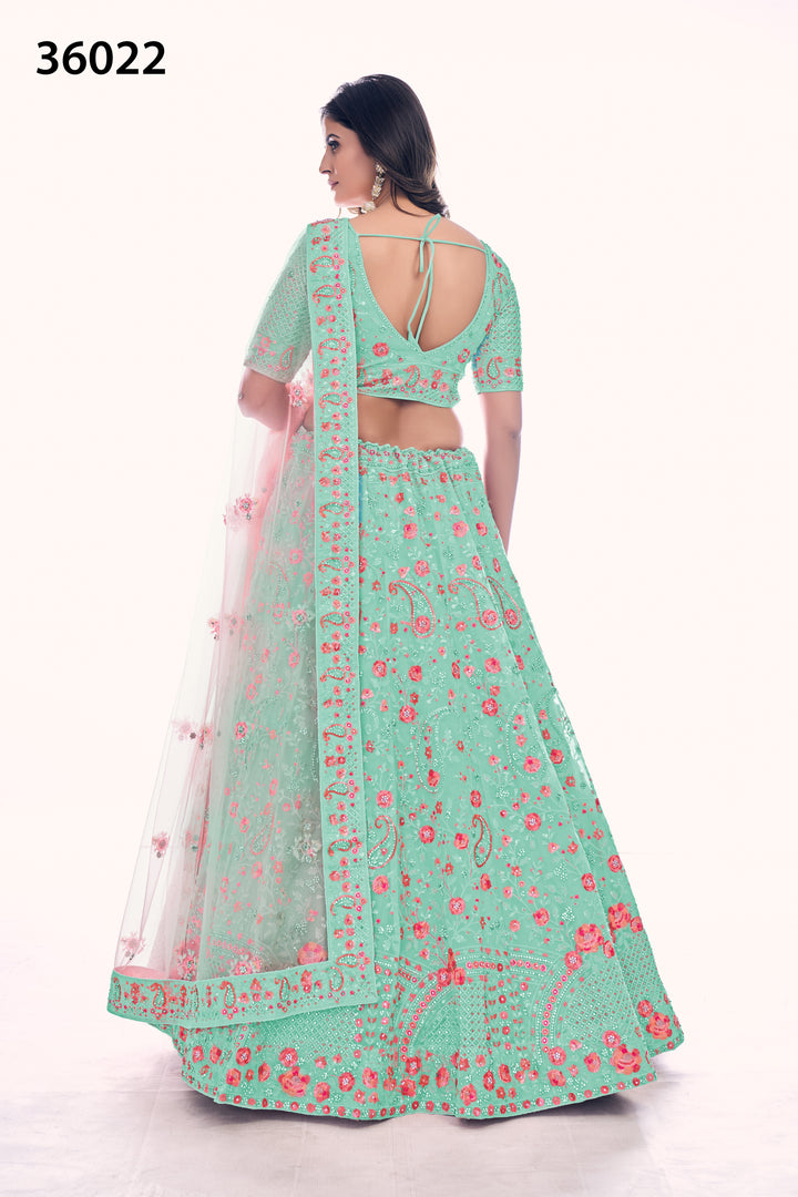 Elegant Embroidered Soft Net Bridal Lehenga | Designer Wedding Outfit