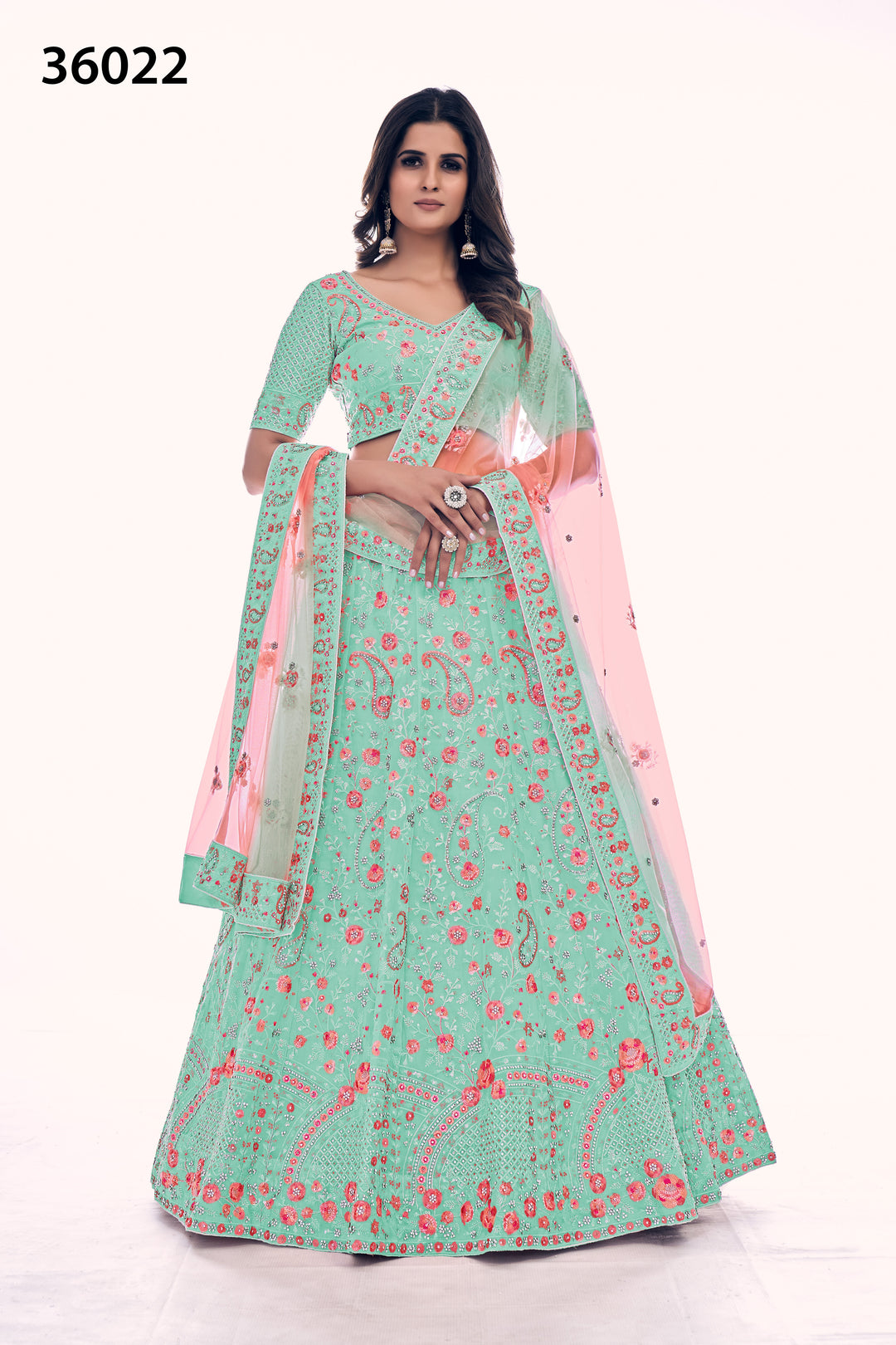 Elegant Embroidered Soft Net Bridal Lehenga | Designer Wedding Outfit