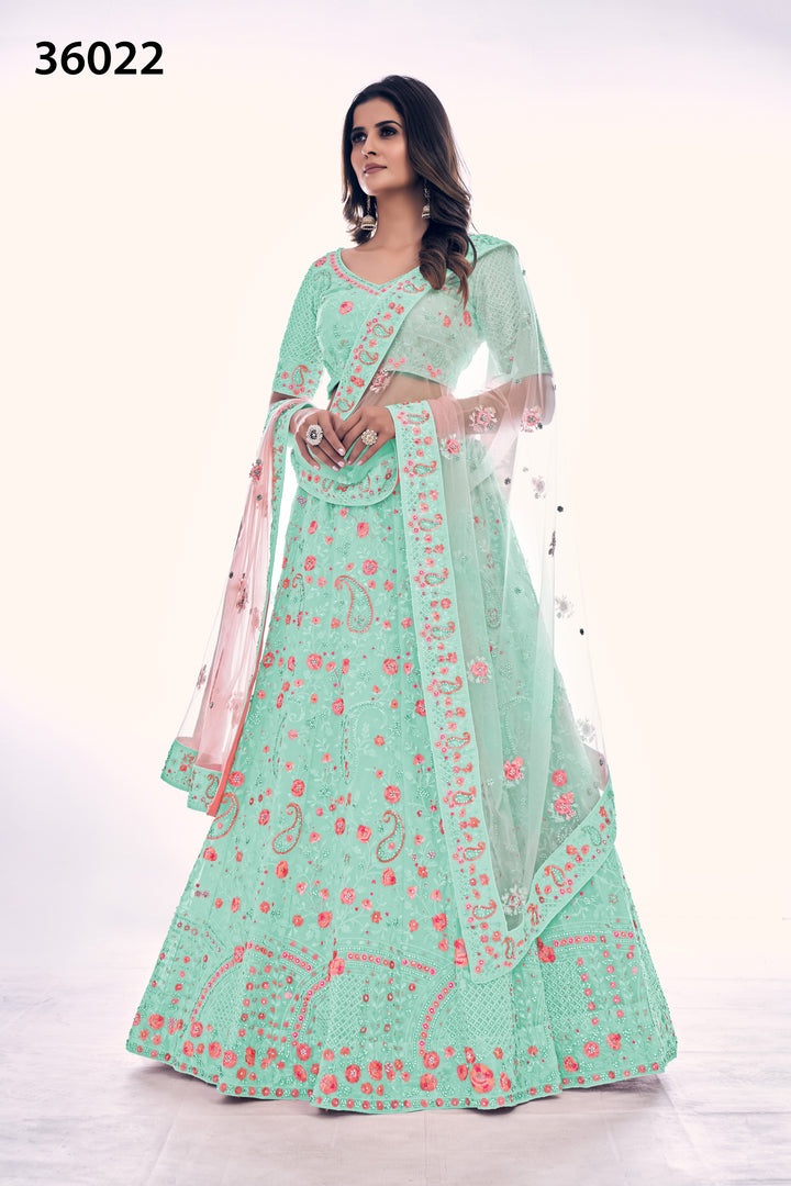 Elegant Embroidered Soft Net Bridal Lehenga | Designer Wedding Outfit