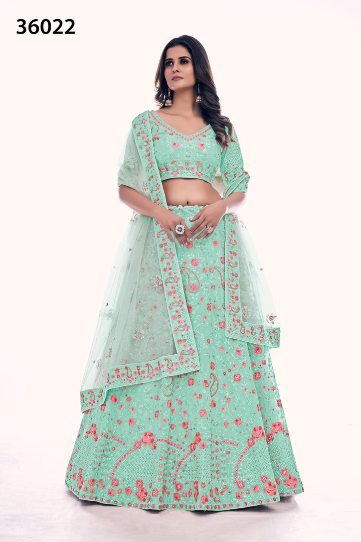 Elegant Embroidered Soft Net Bridal Lehenga | Designer Wedding Outfit