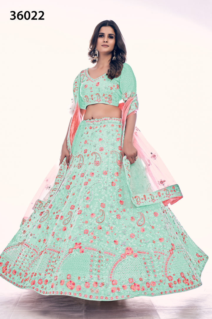 Elegant Embroidered Soft Net Bridal Lehenga | Designer Wedding Outfit