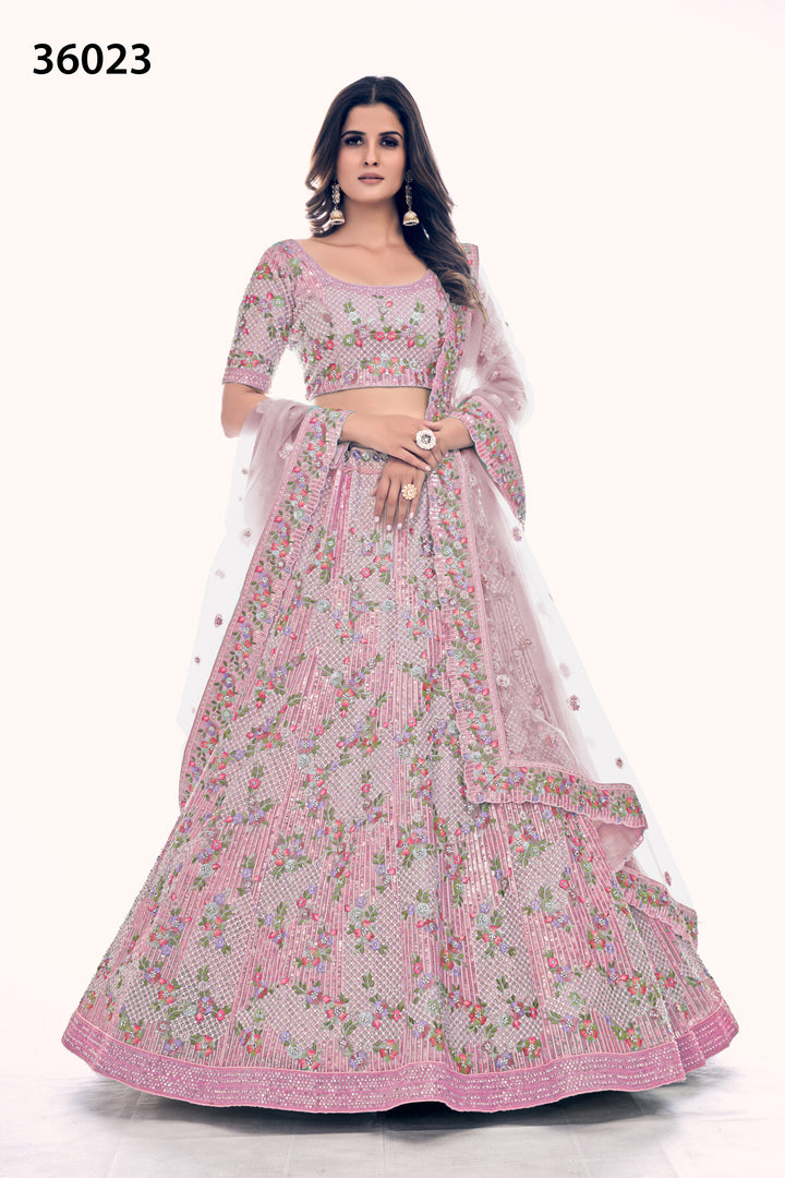 Intricate Embroidered Bridal Lehenga | Designer Soft Net Wedding Outfit