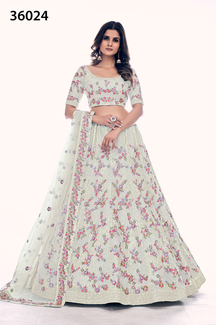 Intricate Embroidered Bridal Lehenga | Designer Soft Net Wedding Outfit