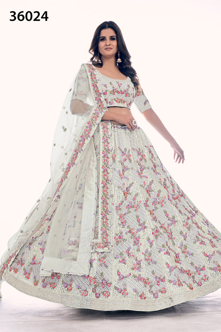 Intricate Embroidered Bridal Lehenga | Designer Soft Net Wedding Outfit