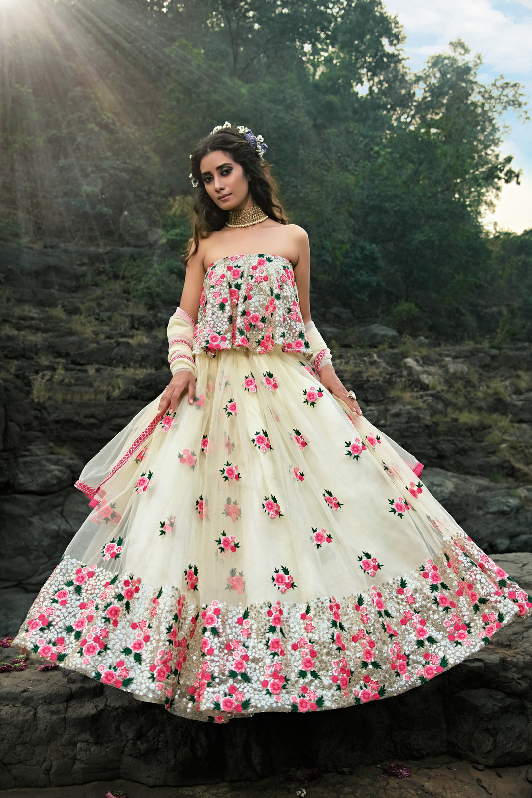 Graceful Off-White Floral Lehenga | Perfect for Ceremonial & Reception