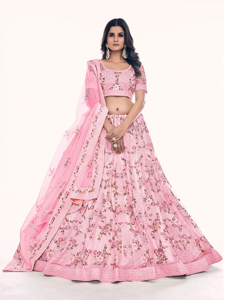 Designer Embroidered Lehenga Choli Set | Soft Net Lehenga for Women