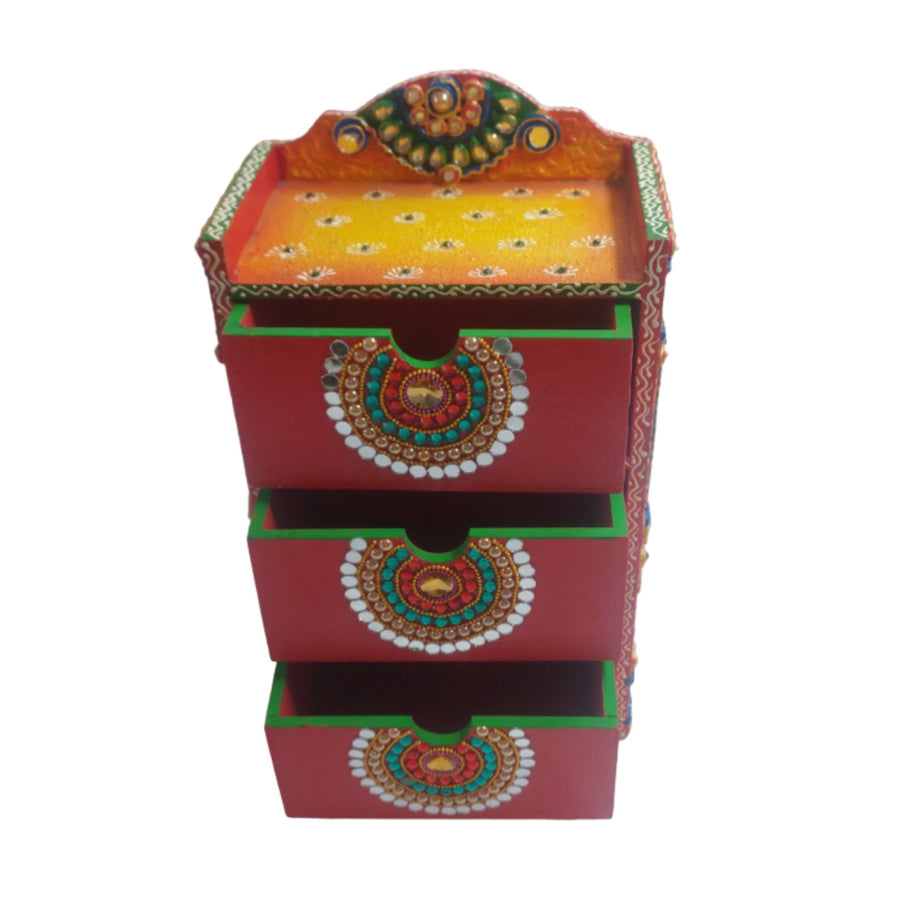 Stylish multi-color wooden box perfect for storing jewelry and precious keepsakes.