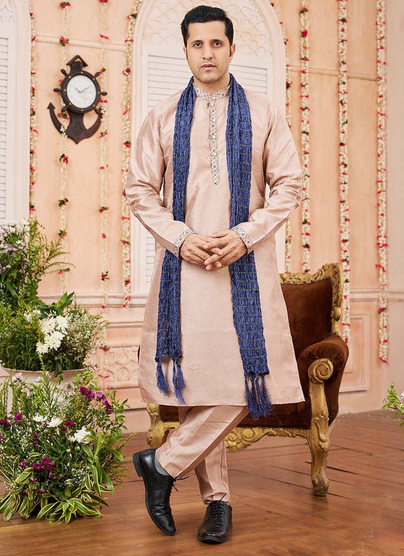 Peach Royal Heritage Art Silk Premium Kurta Pajama |  Expression of Sophistication & Class