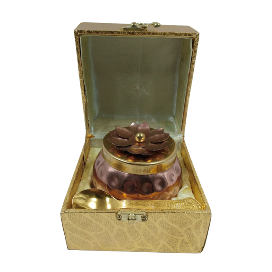 Handcrafted golden and brown iron mukhwas box, an exquisite gift for friends and family.