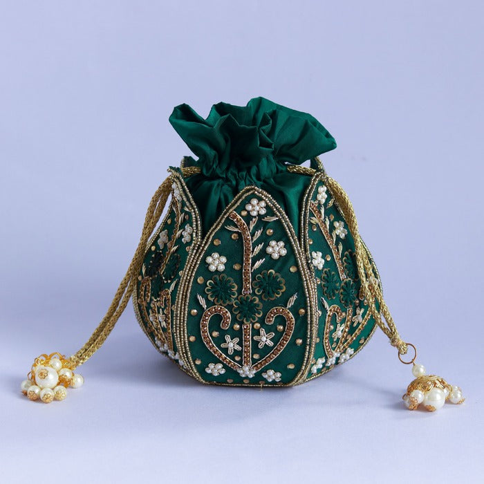 Hand Embroidered Mini Lotus Potli | Ethnic Charm Accessory Bag